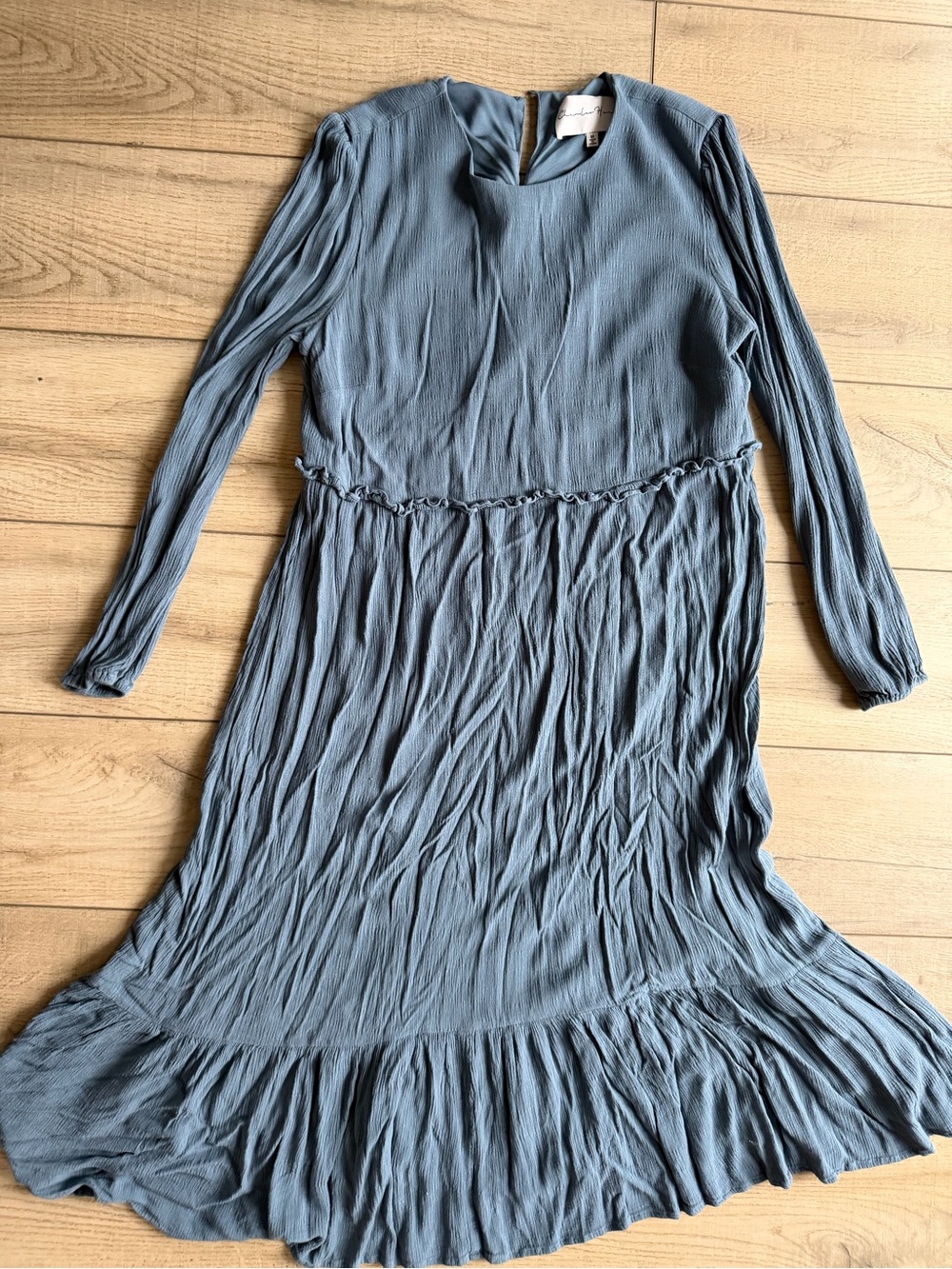 Long-Sleeve Midi Dress in Dusty Blue